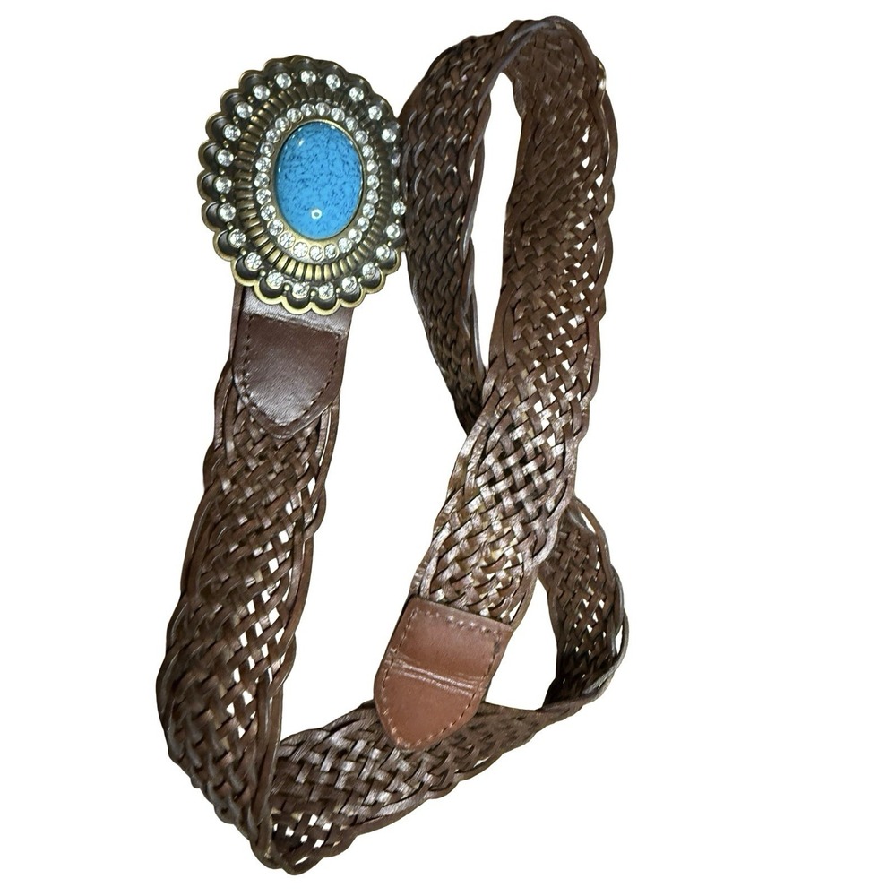 Boston Proper Turquoise bling buckle leather braided sz medium‎